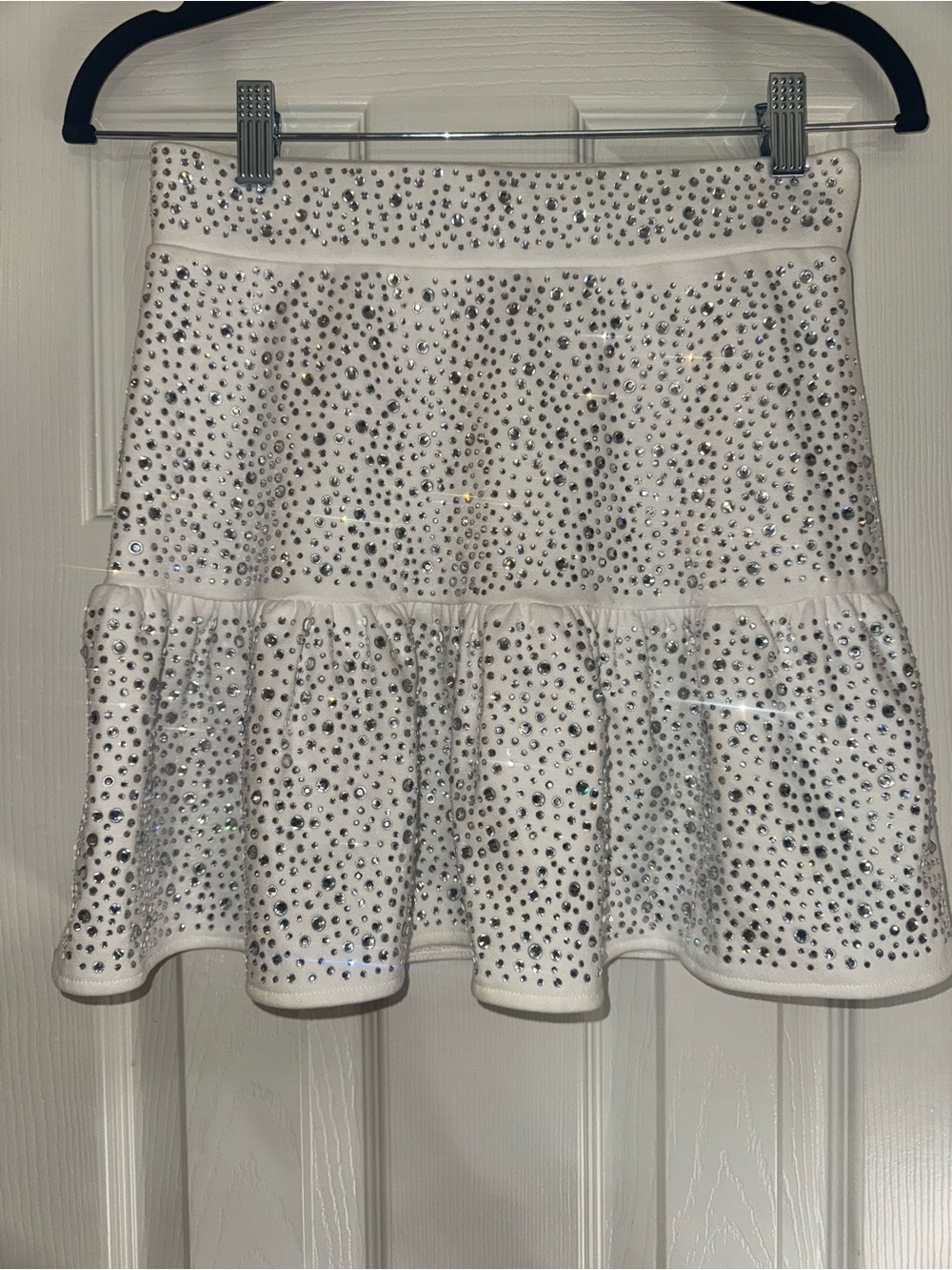 QUEEN OF SPARKLES White Crystal-Embellished Mini Skirt